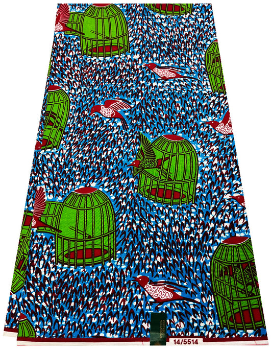 African  Wax Print-Apple-Green, Red, Royal-Blue, White,