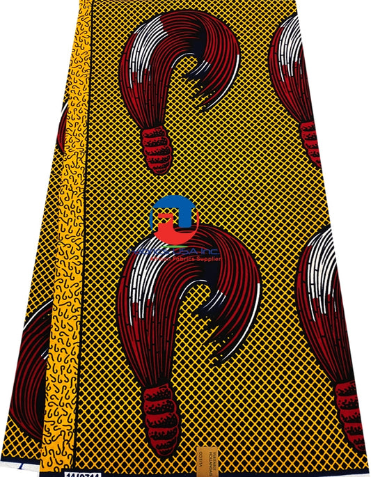 African Print Fabric- " Power and Prestige" Yellow-Gold,Red,Black