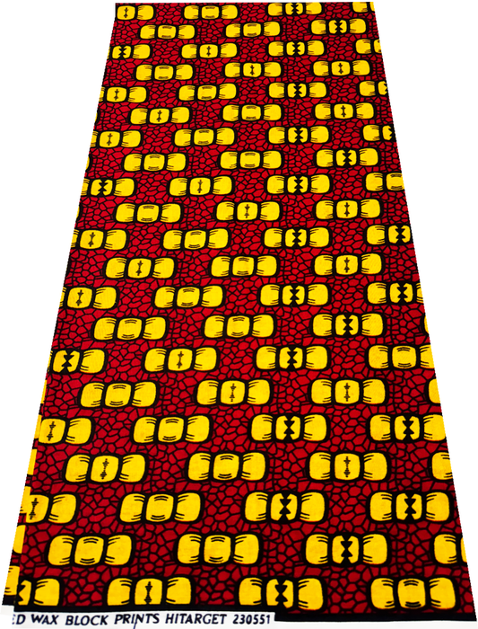 Guaranteed Wax Print-Bowtie Patten- Red, Yellow, Black