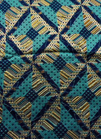 Elegant African Bazin Brocade  Lace Fabric -Royal-blue, Sky-Blue, White and Gold