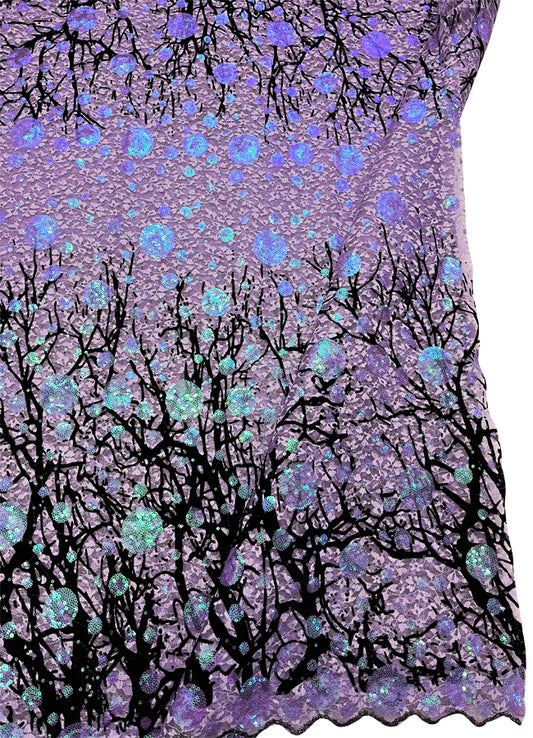 Exclusive Design French  African Net Lace- Iridescent- Lilac, Black,