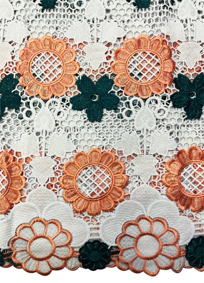 African Embroidery Lace Fabric- Blush, Green & White