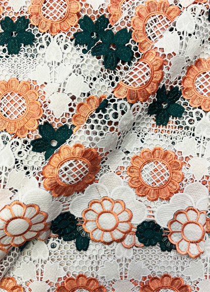 African Embroidery Lace Fabric- Blush, Green & White