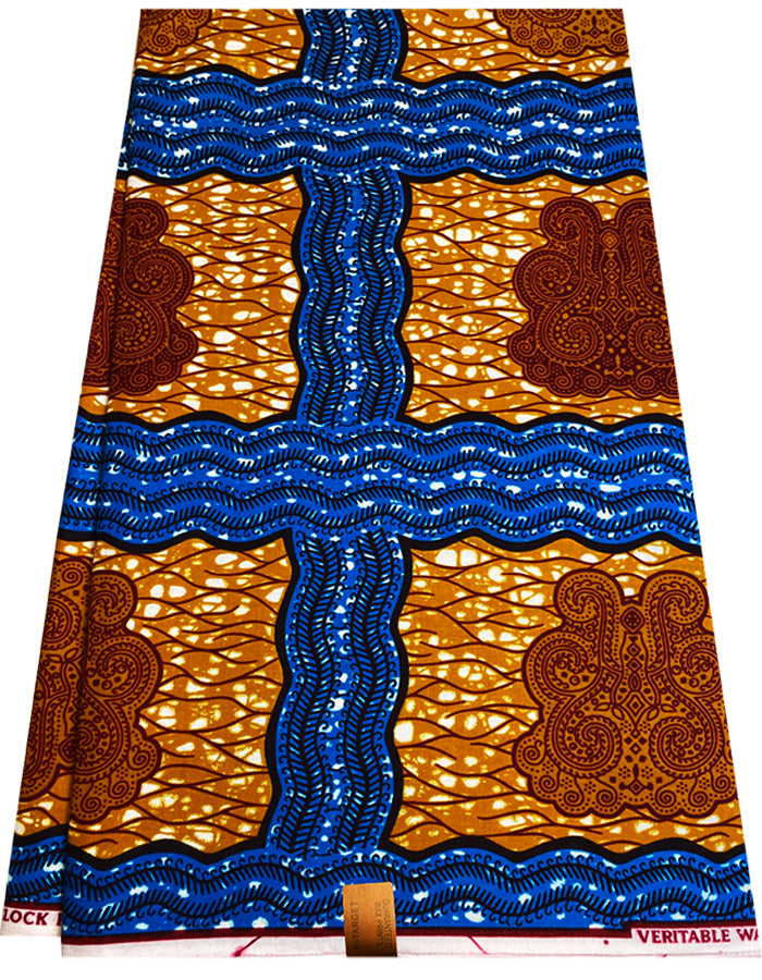 Veritable Block Print - Turtle Back- Royal-Blue, White, Black, Golden-Brown