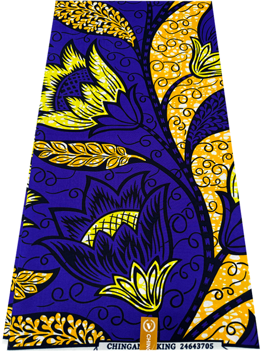 Polyester African Wax Prints Fabrics-Purple, Yellow, White, Black, Yellow, Tangerine-orange