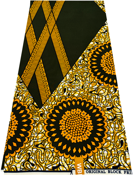 Cotton Blend Super Good Quality Ankara Wax Print-Olive-green, White, Black, Amber Yellow, Dull Brown