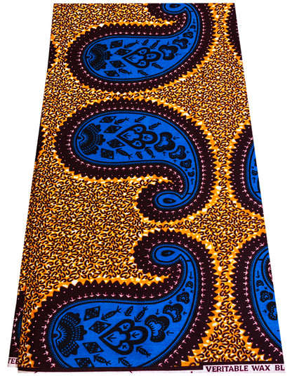 Paisley- Hitarget African Wax Print- Burgundy, Royal-Blue, White, Tangerine-Orange, Black