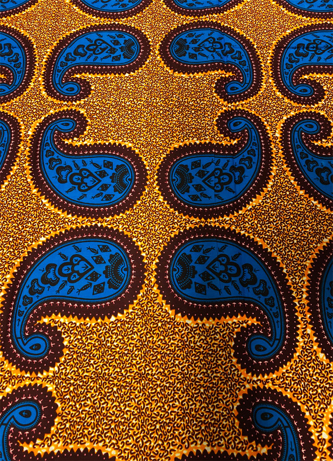 Paisley- Hitarget African Wax Print- Burgundy, Royal-Blue, White, Tangerine-Orange, Black