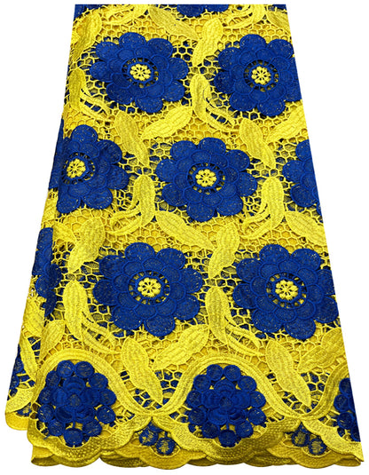 African Lace Fabric- Yellow Gold & Royal Blue