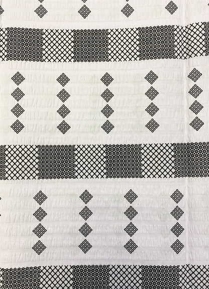 Seersucker Fabric with Yarn Embroidered  -White & Black