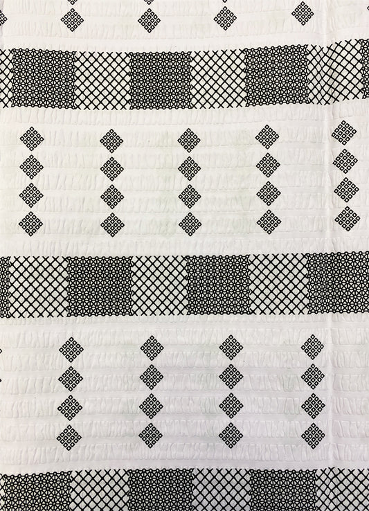 Seersucker Fabric with Yarn Embroidered  -White & Black