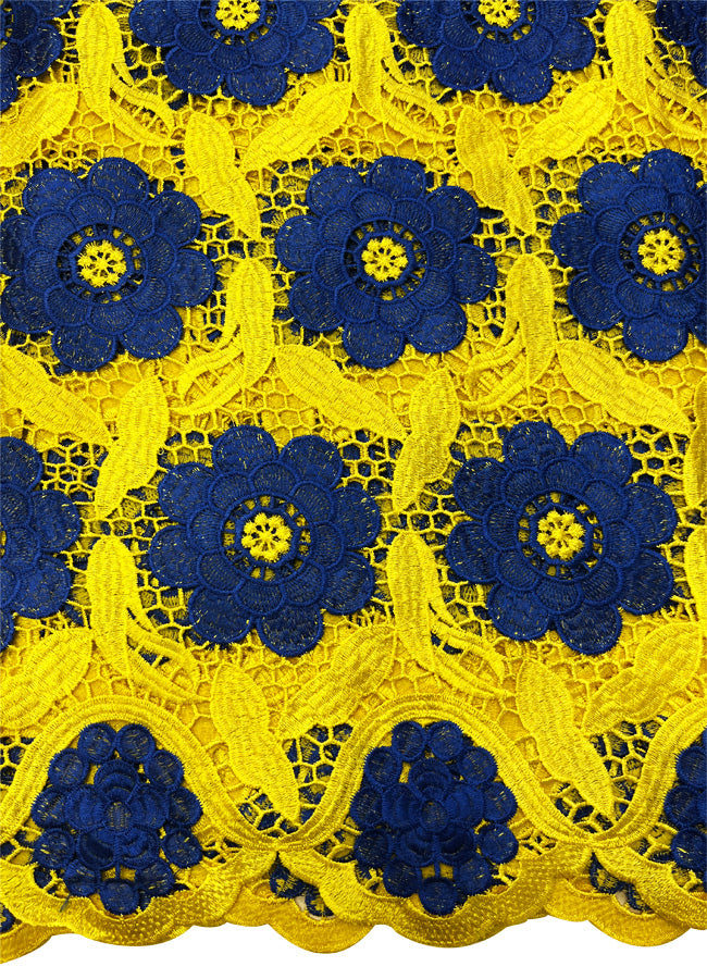 African Lace Fabric- Yellow Gold & Royal Blue