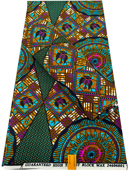 High Quality African Wax Print- Pink, Turquoise, Dark-Blue, Brown, Ivory-Cream, Black