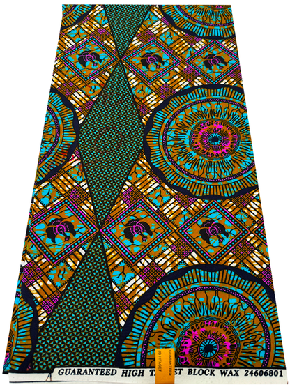 High Quality African Wax Print- Pink, Turquoise, Dark-Blue, Brown, Ivory-Cream, Black