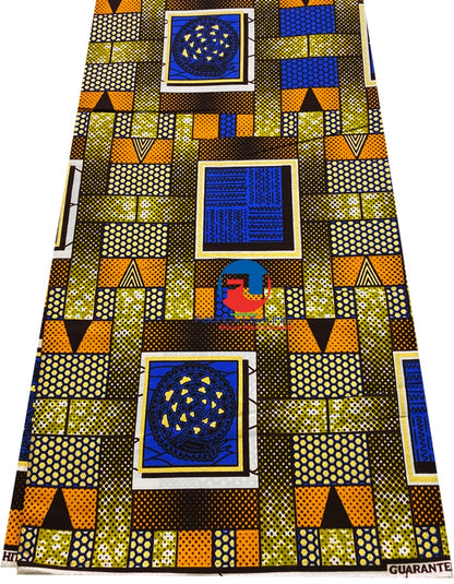 African Wax Metallic Gold Print- Gold, Orange, Purple-Blue, Mustard, White, Dark-Brown