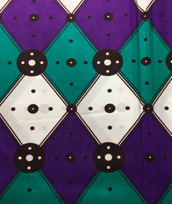 Ankara Wax Print Fabrics - Purple Green White Dark Brown