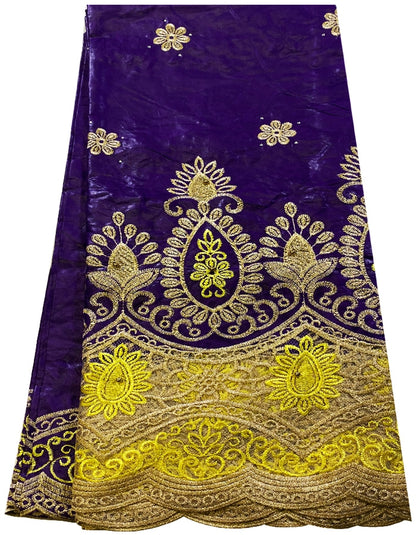 Bazin Lace Fabric in Purple & Gold