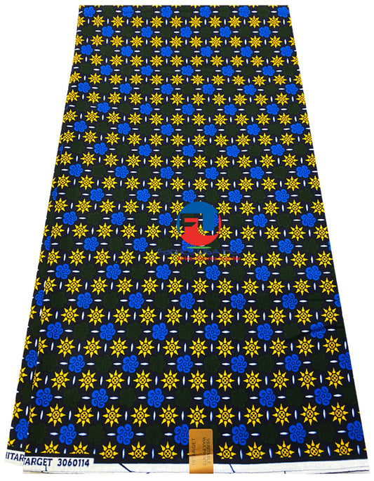 Hi-Target  African Wax Print- Army-Green, Royal-Blue, Yellow, White, Black