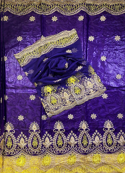 Bazin Lace Fabric in Purple & Gold