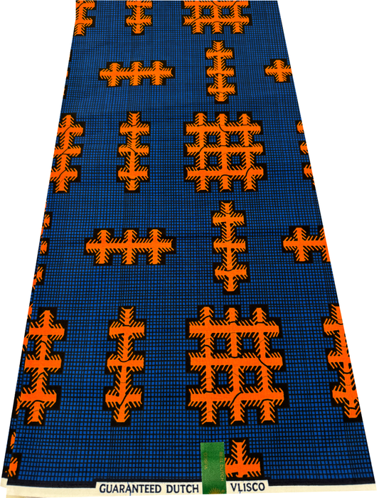 Veritable Fashion African Wax Print-Royal Blue, Orange, Black