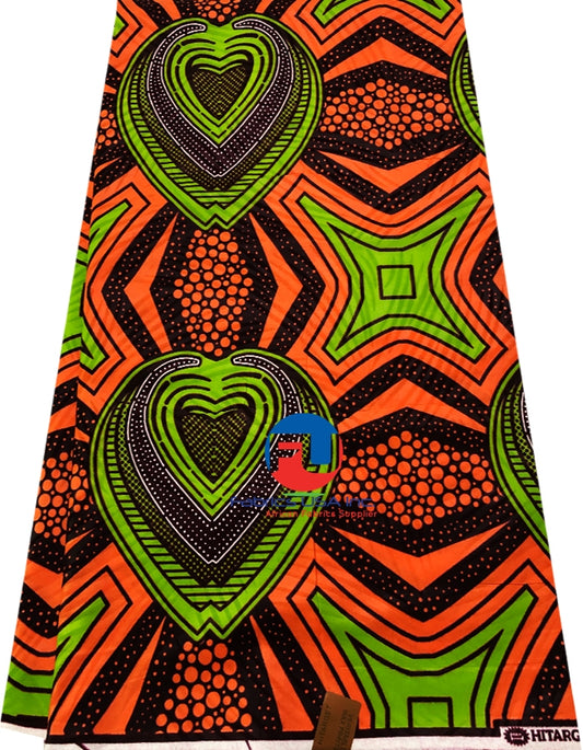 African WAx Print Polished- Orange, Lime-Green, Burgundy, Brown