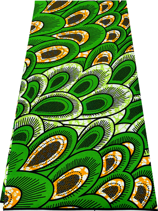 Polyester African Wax Prints Fabrics-Green, Lime-green, Black, Orange, Dark-blue, White