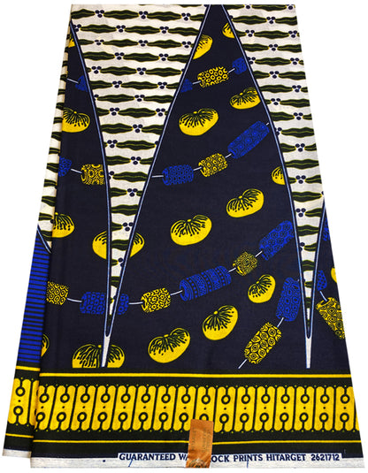 Patchwork African Wax Print  Fabrics- Yellow, White, Navy-Blue, Royal-Blue, Black