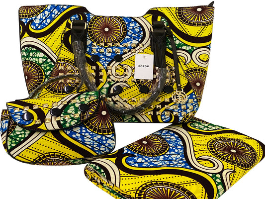 African Print Fabric & Bags; Yellow,Blue,Burgundy,Cream