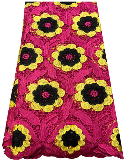 Beautiful Guipure Lace Fabric- Fuchsia Pink, Yellow & Black