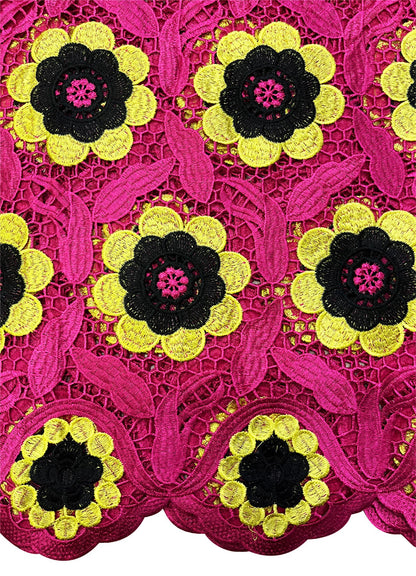 Beautiful Guipure Lace Fabric- Fuchsia Pink, Yellow & Black