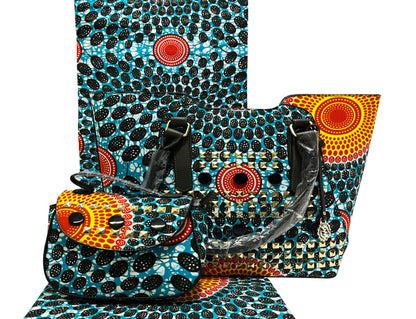 African Wax Print - Hand Bag/ Satchel Bag/  6 Yards Ankara Wax Print 100 % Cotton- Red-Orange, White, Black, Teal-Green