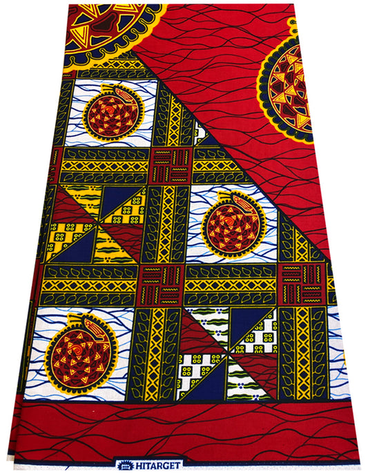 Patchwork African Wax Print  Fabrics- Red, Golden-Yellow, White, Navy-Blue