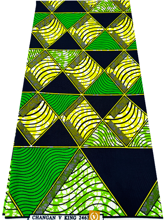 Polyester African Wax Prints Fabrics-Lime-green, Dark-blue, Black, White Mint-green