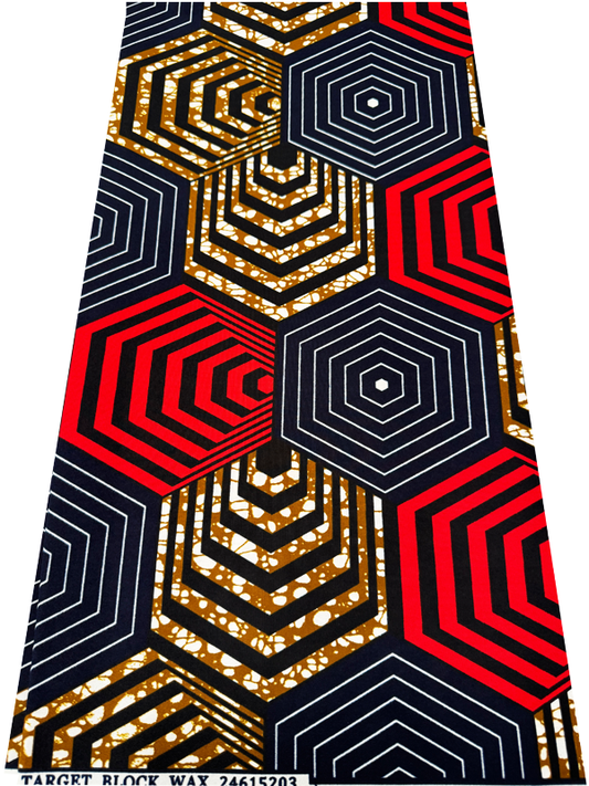 Polyester African Wax Prints Fabrics-Red, Dark-Blue, White, Black, Golden-Brown