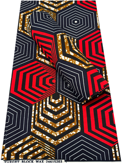 Polyester African Wax Prints Fabrics-Red, Dark-Blue, White, Black, Golden-Brown