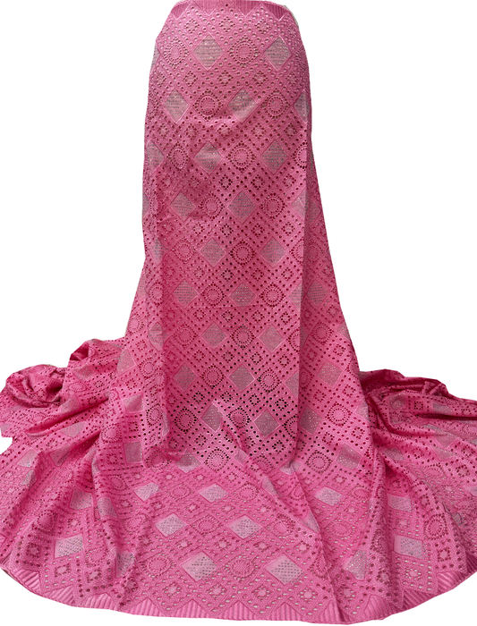 Swiss Voile Lace-  Pink with tiny stone