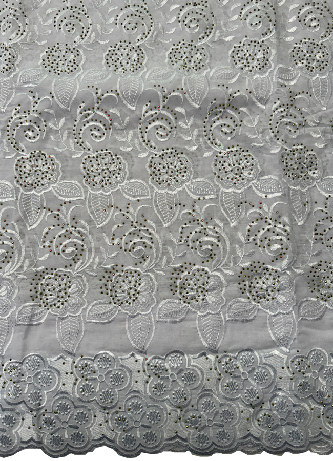 High Quality Swiss Voile Lace with tiny Stone- White and White-5 Yards-For Dresses