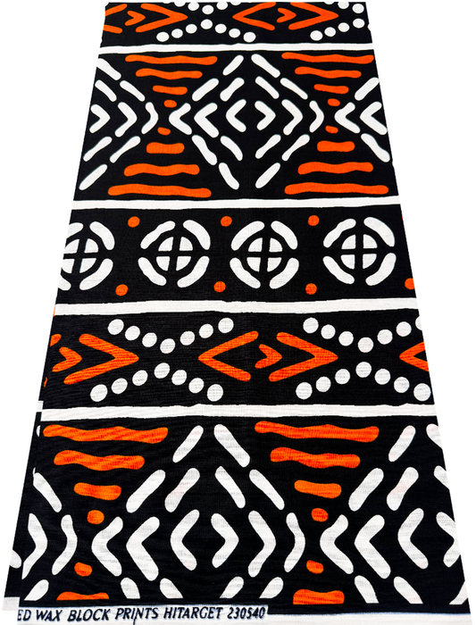 Mudcloth Design Print-Orange, White and Black