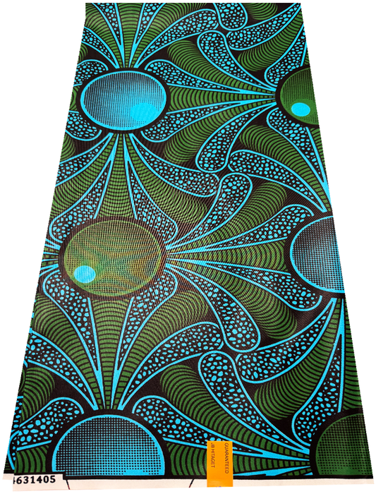 Cotton Blend High Quality Exclusive Design African Wax -Polished/Shiny-Sky-Blue, Forest-Green, Black