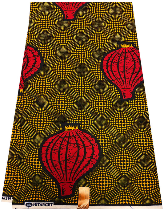 Authentic Design African Wax Print- Union-Red, Golden-Yellow, Black