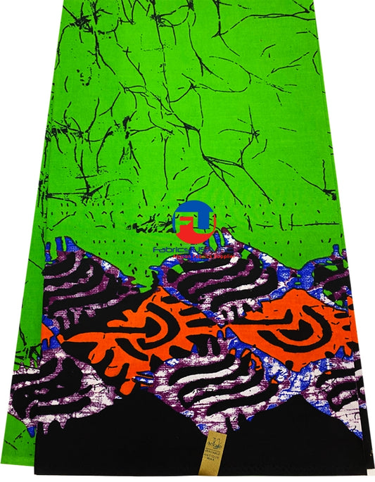 Batik Wax Print ;Green, Purple, Red, Orange, Black