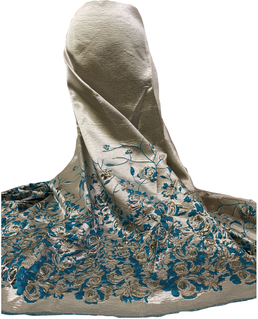 African Brocade Lace Bazin Brocade Lace African Lace/Lace Fabric- Silver, Turquoise, Metallic Silver