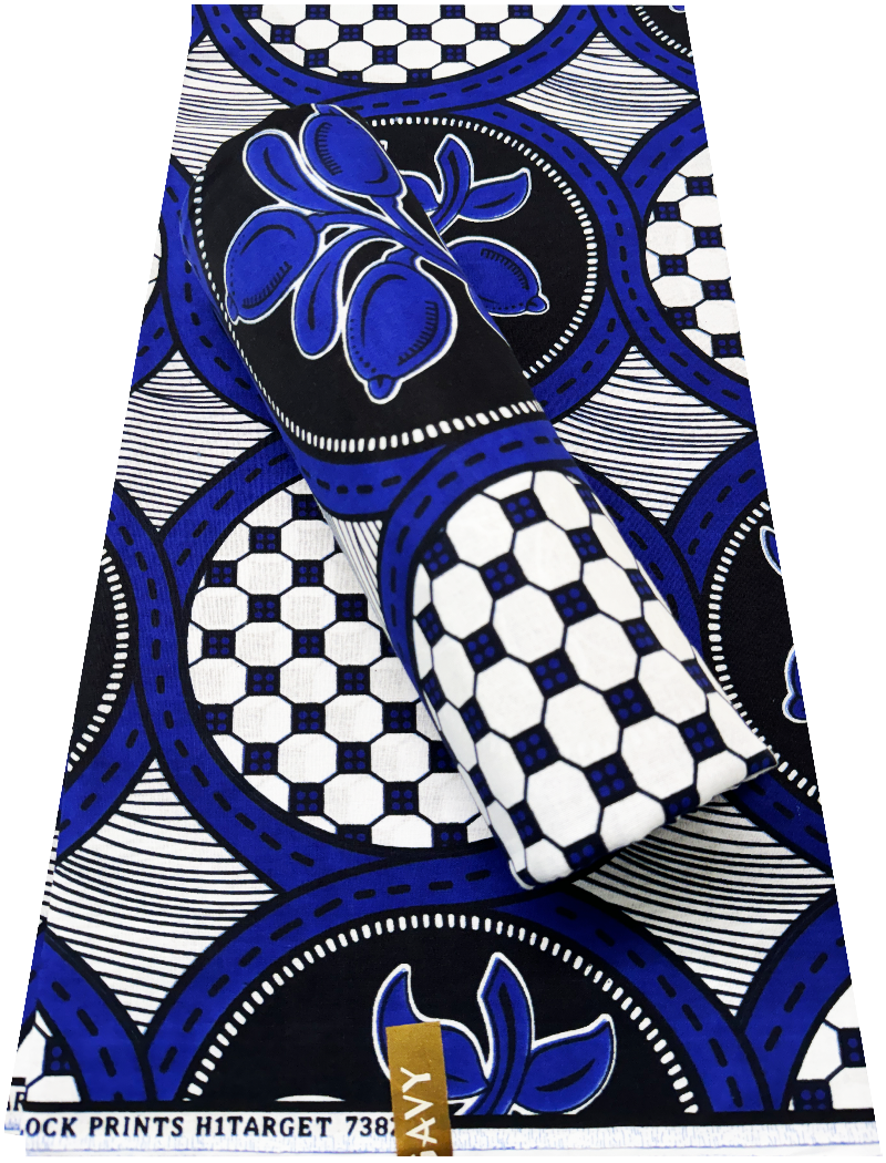 Ankara Wrapper Guaranteed Block Print- Azure-Blue, White, Dark-Blue, Black