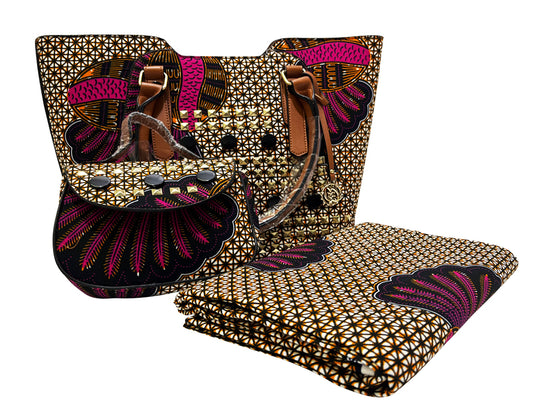 Banana Blossom Ankara Wax Print and Bags- Pink, Orange, Black, White,