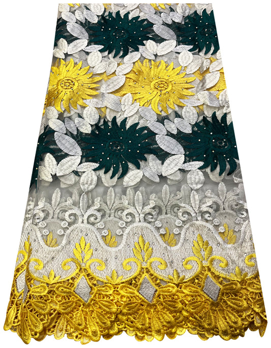 Beautiful African Lace-Yellow, White & Green