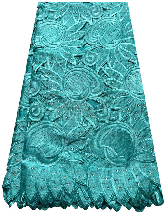 Swiss Voile Lace on Mint Green Color with  Crystal Stone