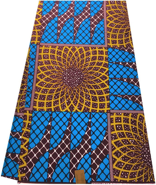 Beautiful Design African Wax - Royal-Blue, Burgundy, White, Mustard-Gold