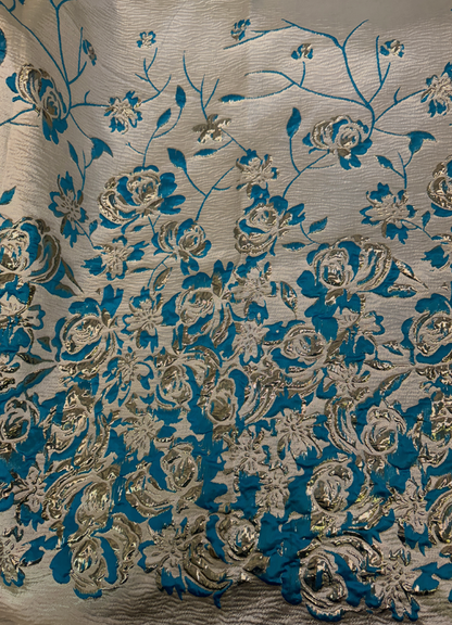 African Brocade Lace Bazin Brocade Lace African Lace/Lace Fabric- Silver, Turquoise, Metallic Silver