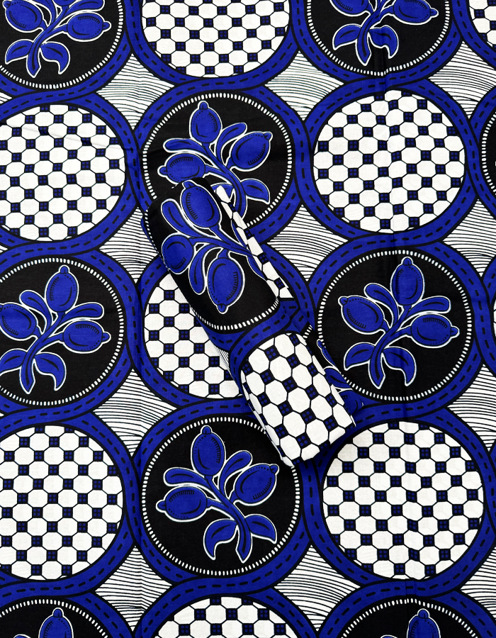 Ankara Wrapper Guaranteed Block Print- Azure-Blue, White, Dark-Blue, Black