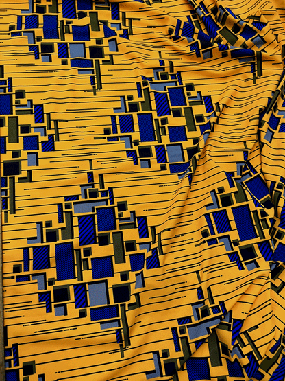 Beautiful Design African Print in Spandex Fabric- Yellow, Royal Blue